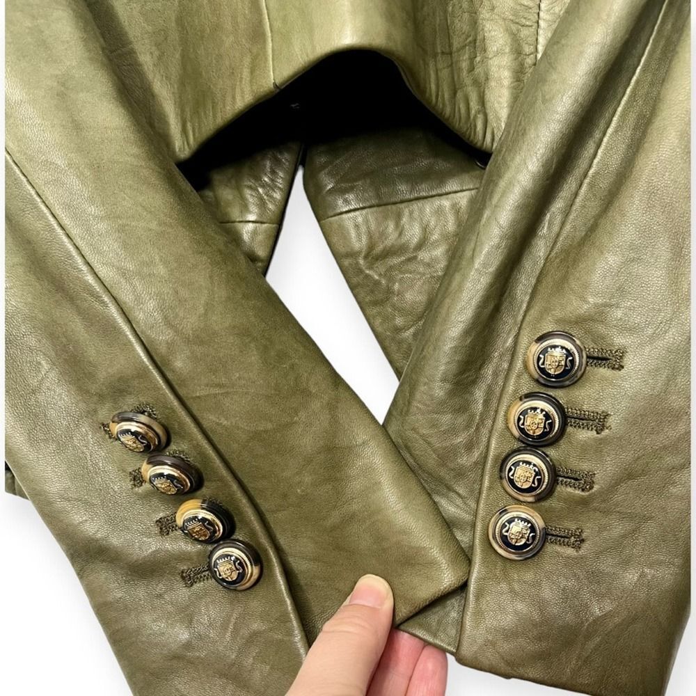 Sz 2 Veronica Beard Cooke Leather Dickey Jacket Blazer Olive Green - Picture 8 of 14